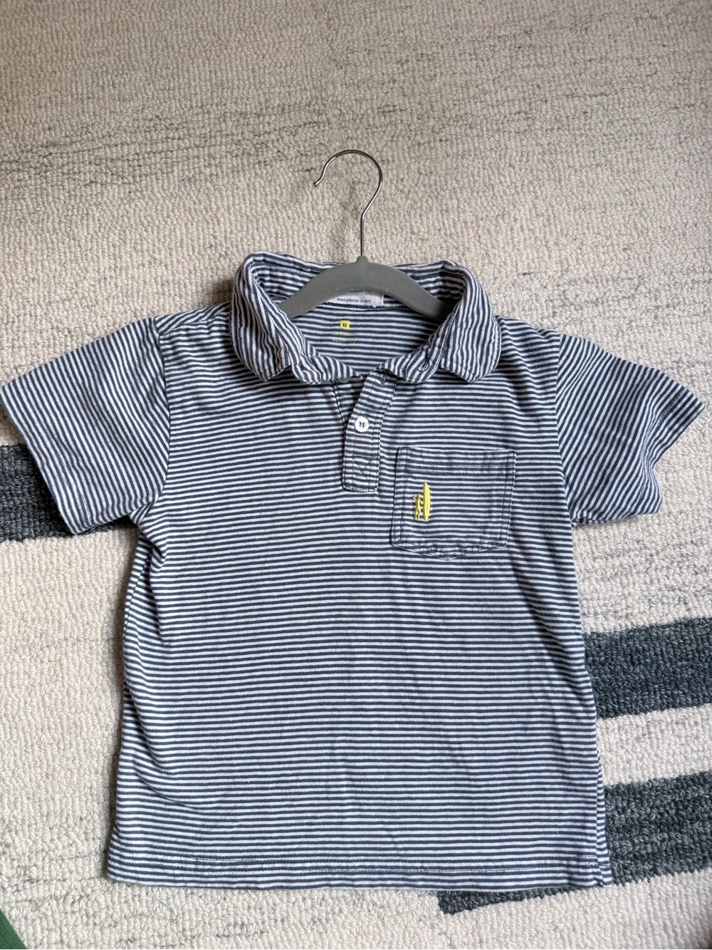 johnnie-O Navy & White Striped Polo with Yellow Accent